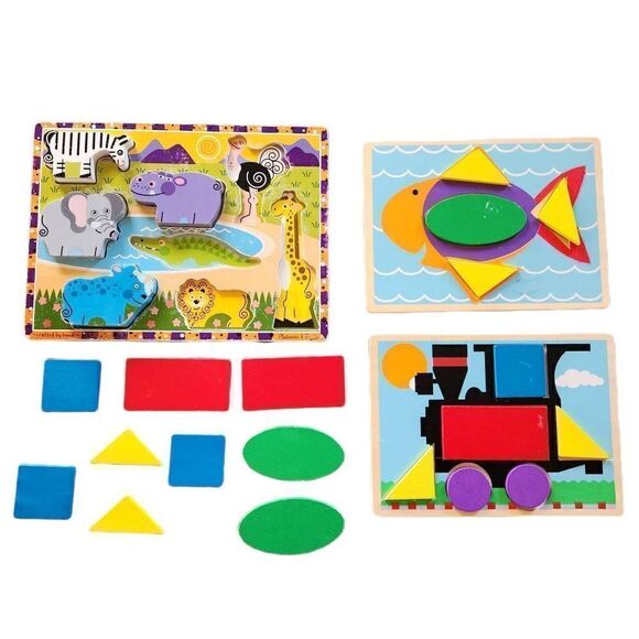 Melissa & Doug toddler beginner puzzles geometric educational learning 2 sided - Picture 1 of 6